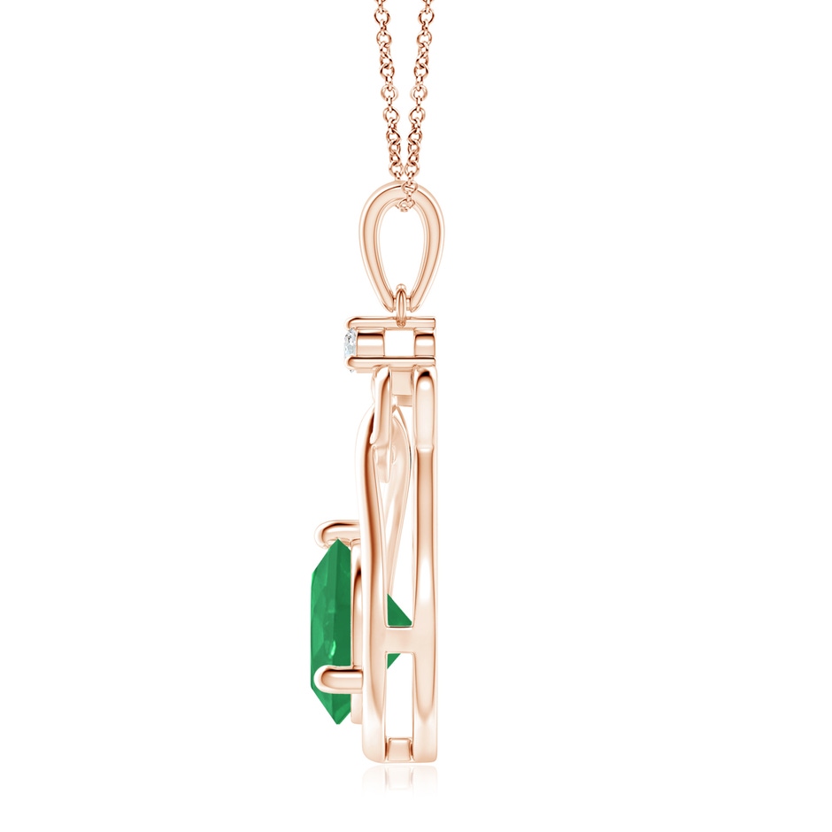 9mm A Emerald Knotted Heart Pendant with Diamond in Rose Gold side 199
