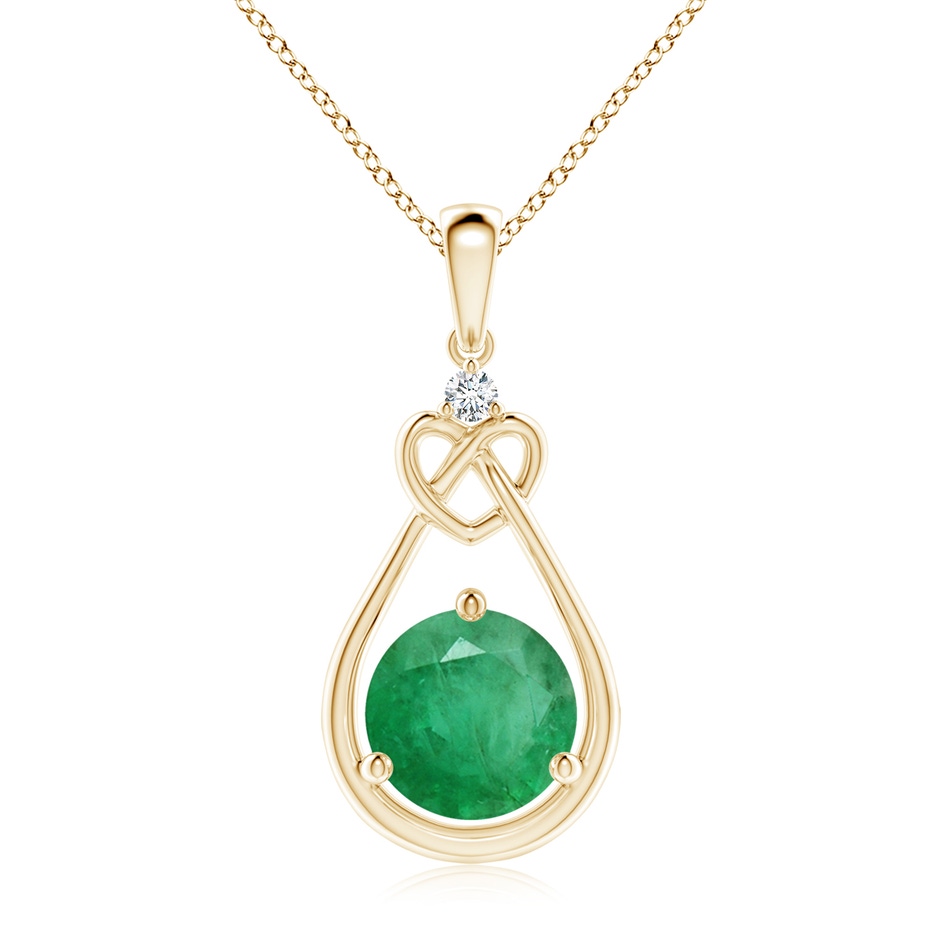 9mm A Emerald Knotted Heart Pendant with Diamond in Yellow Gold 