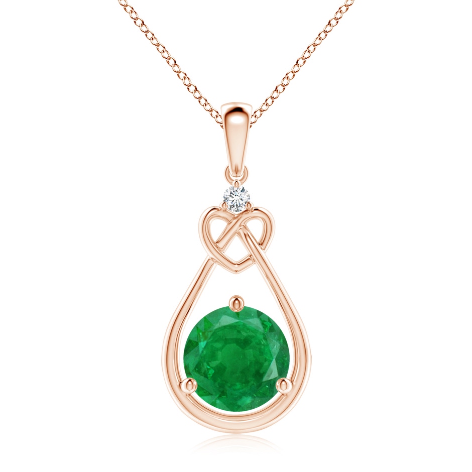 9mm AA Emerald Knotted Heart Pendant with Diamond in Rose Gold 