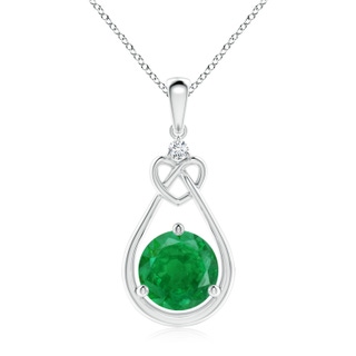 9mm AA Emerald Knotted Heart Pendant with Diamond in S999 Silver