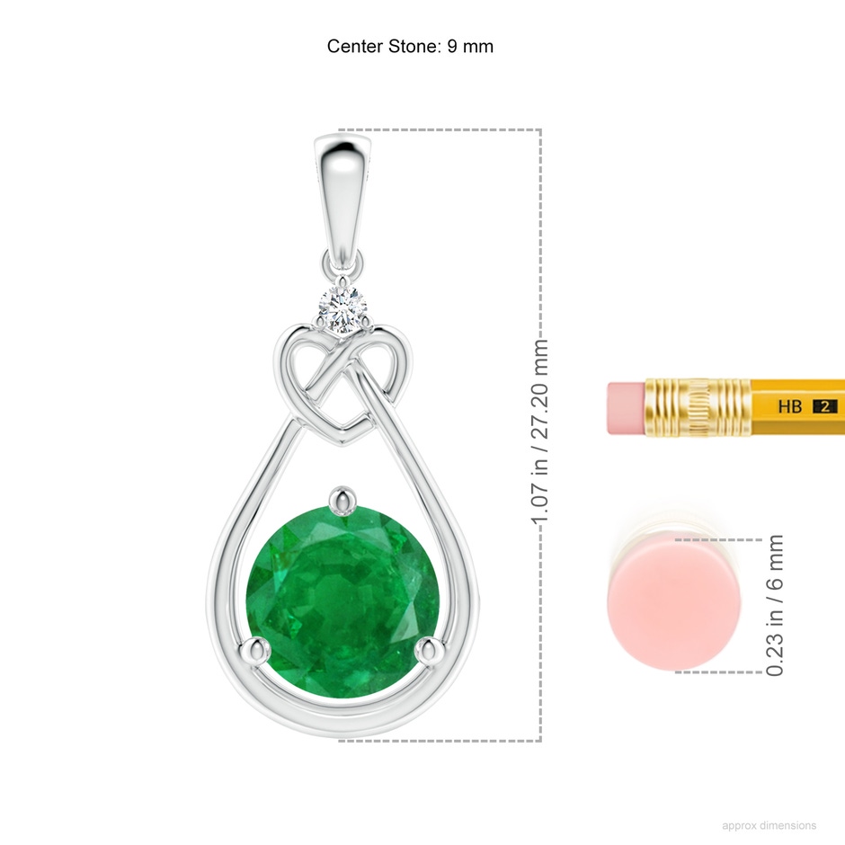 9mm AA Emerald Knotted Heart Pendant with Diamond in S999 Silver ruler
