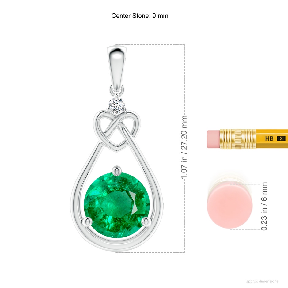 9mm AAA Emerald Knotted Heart Pendant with Diamond in P950 Platinum ruler