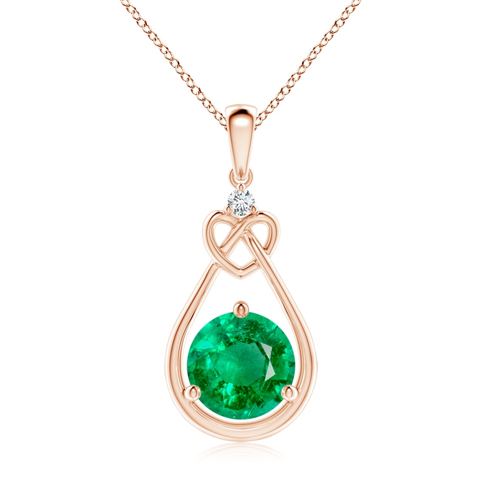 9mm AAA Emerald Knotted Heart Pendant with Diamond in Rose Gold 