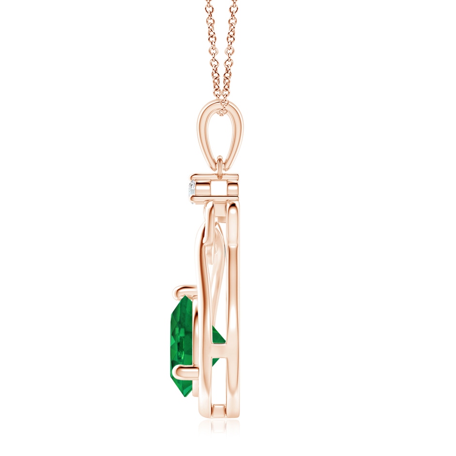9mm AAA Emerald Knotted Heart Pendant with Diamond in Rose Gold side 199