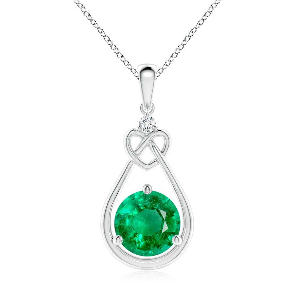9mm AAA Emerald Knotted Heart Pendant with Diamond in S999 Silver 