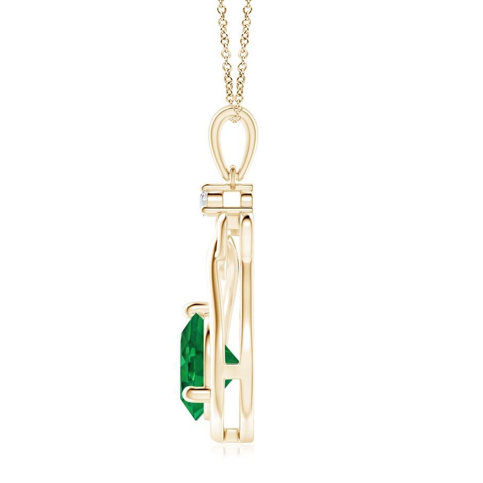 9mm AAA Emerald Knotted Heart Pendant with Diamond in Yellow Gold side 199