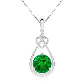9mm AAAA Emerald Knotted Heart Pendant with Diamond in P950 Platinum