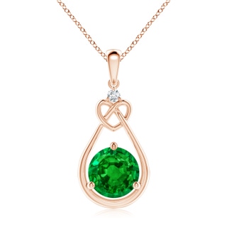 9mm AAAA Emerald Knotted Heart Pendant with Diamond in Rose Gold