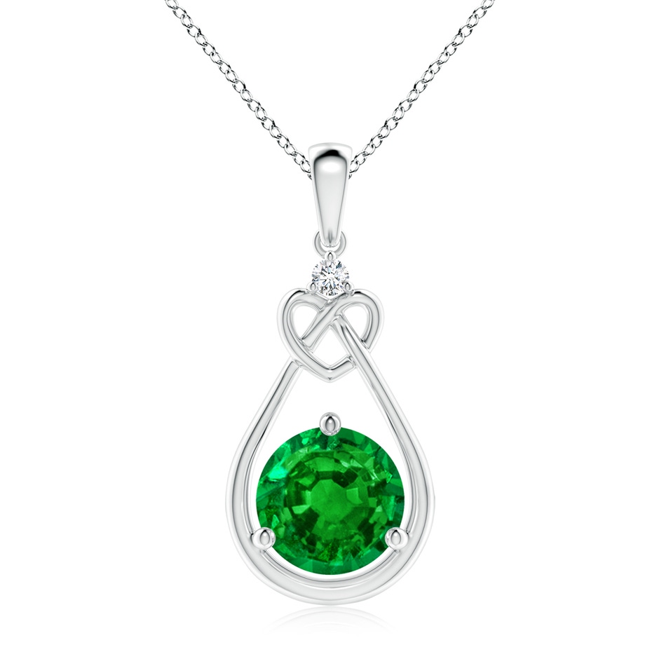 9mm AAAA Emerald Knotted Heart Pendant with Diamond in S999 Silver 
