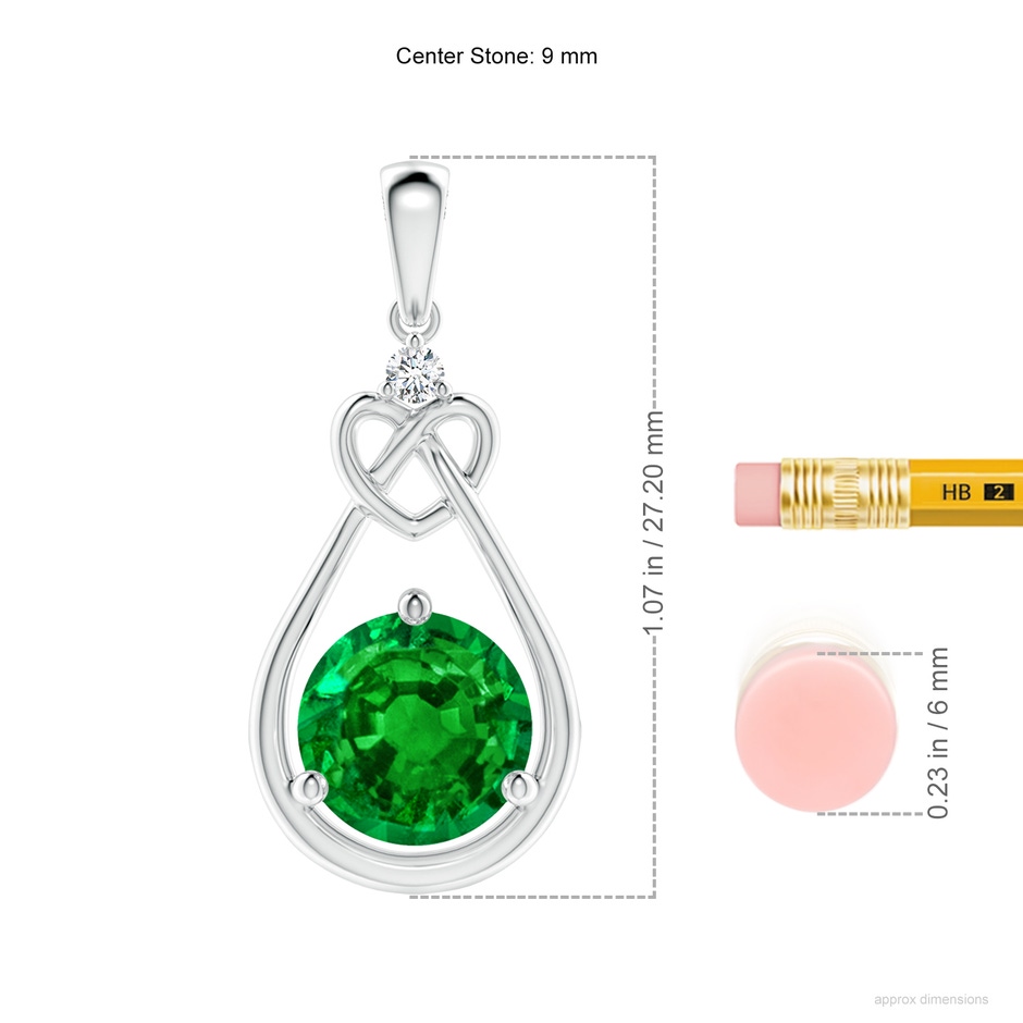 9mm AAAA Emerald Knotted Heart Pendant with Diamond in S999 Silver ruler