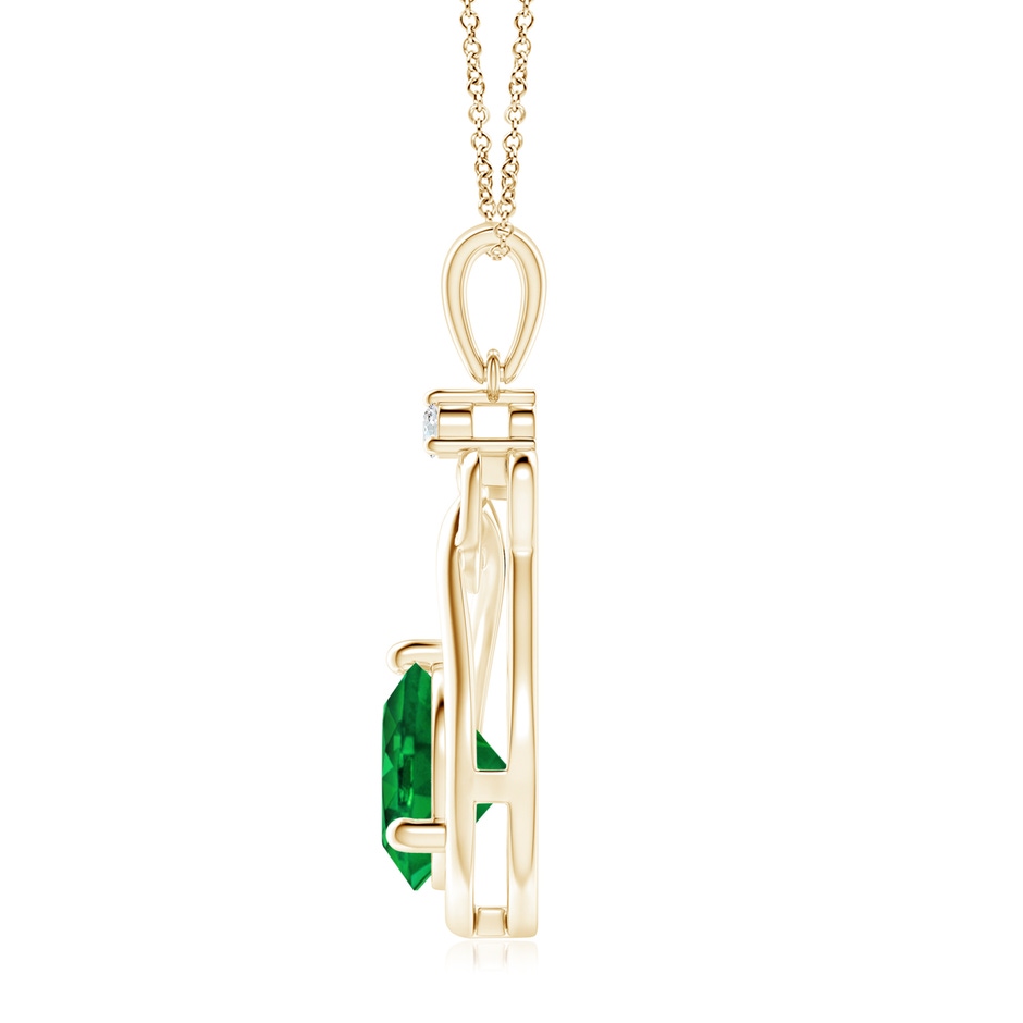 9mm AAAA Emerald Knotted Heart Pendant with Diamond in Yellow Gold side 199