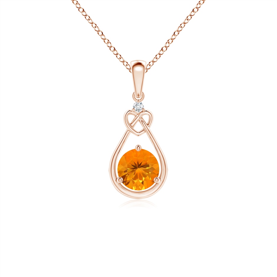 5mm AA Fire Opal Knotted Heart Pendant with Diamond in Rose Gold 