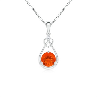 5mm AAA Fire Opal Knotted Heart Pendant with Diamond in White Gold