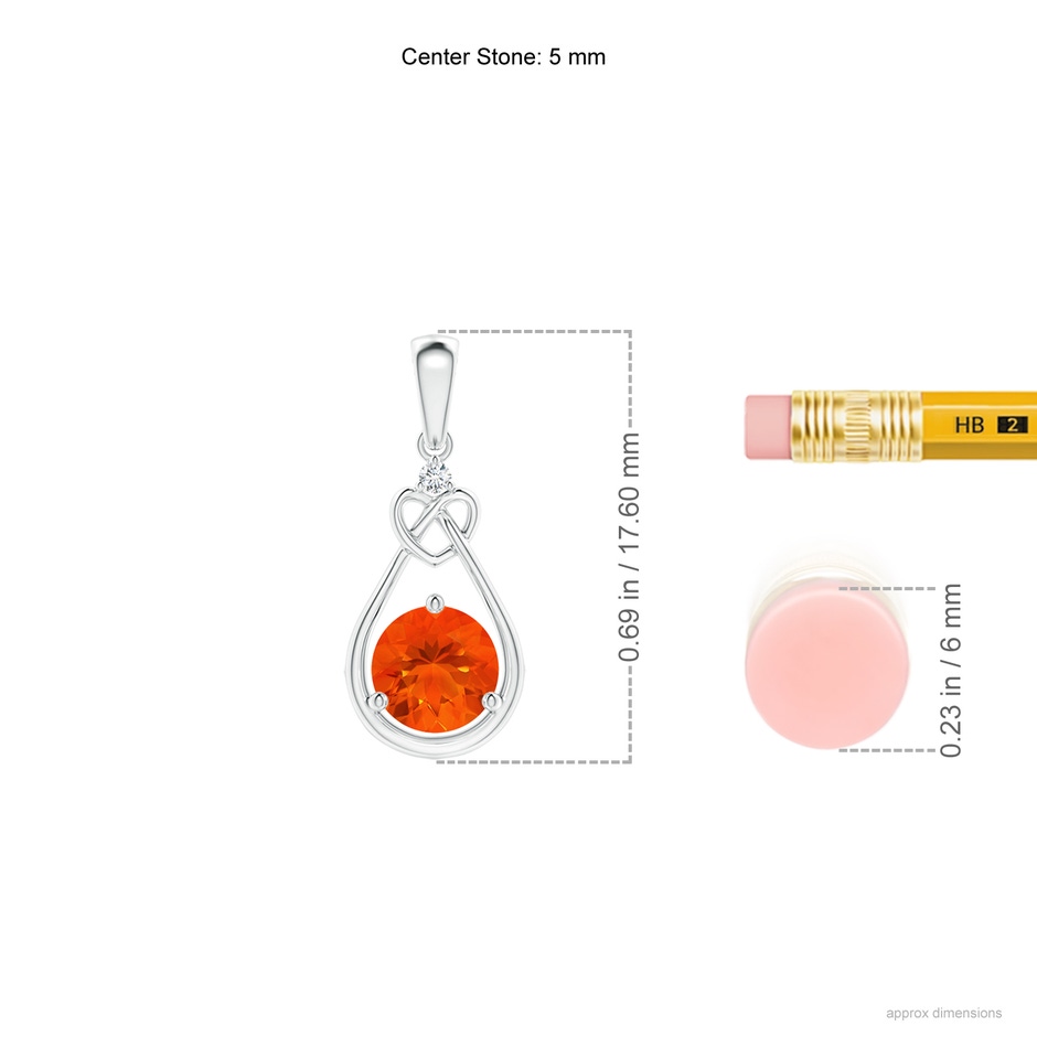 5mm AAA Fire Opal Knotted Heart Pendant with Diamond in White Gold ruler