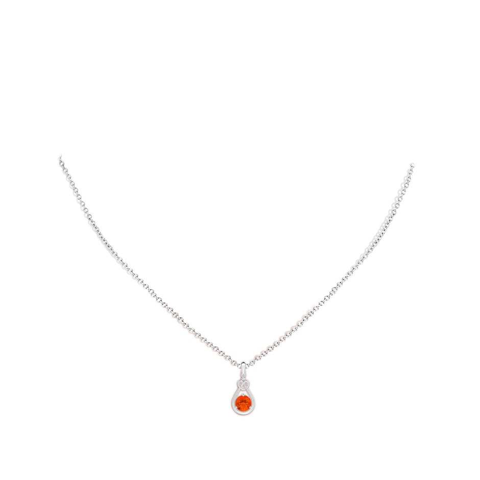 5mm AAA Fire Opal Knotted Heart Pendant with Diamond in White Gold body-neck