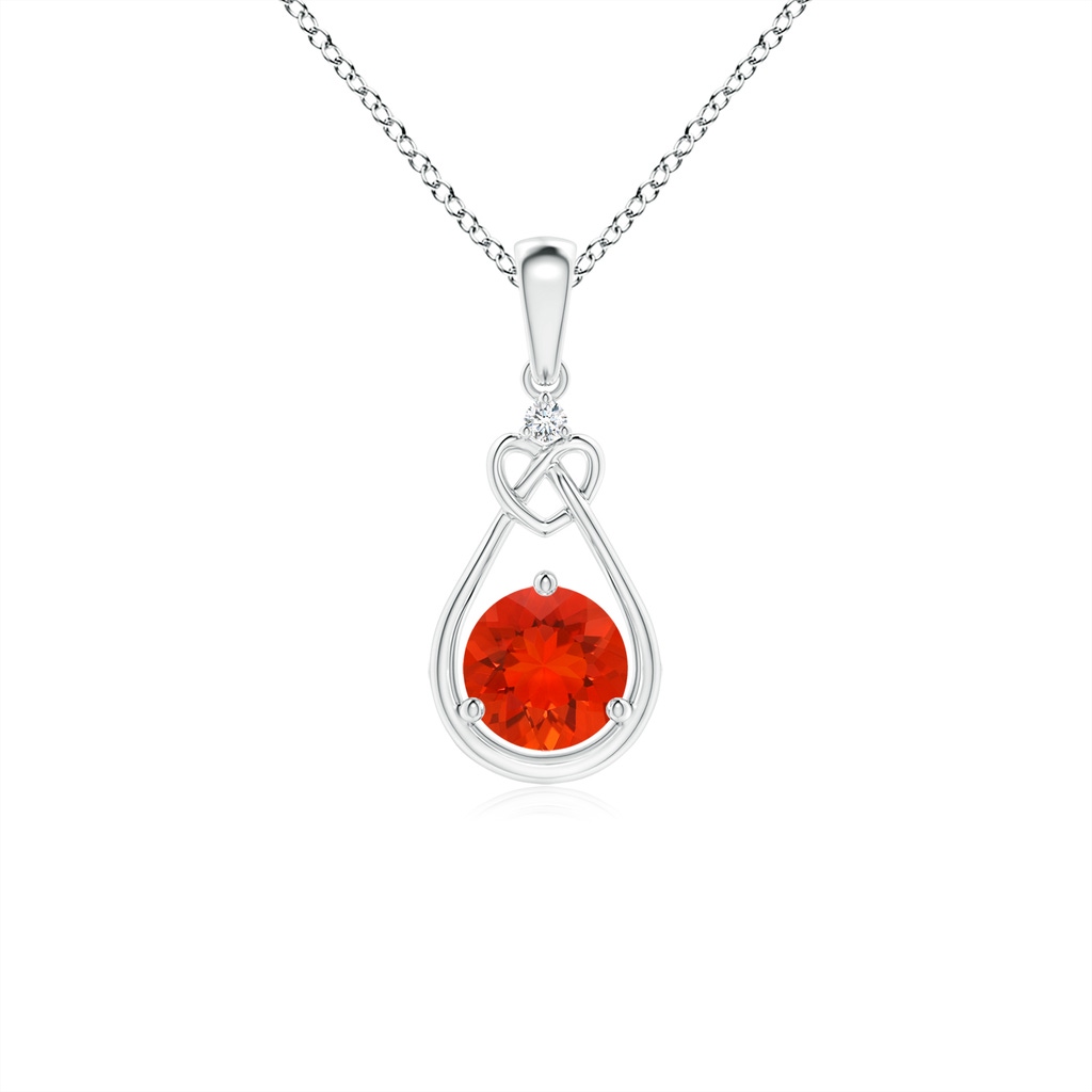 5mm AAAA Fire Opal Knotted Heart Pendant with Diamond in P950 Platinum