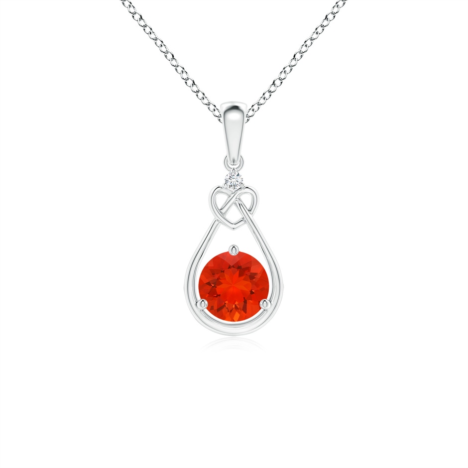 5mm AAAA Fire Opal Knotted Heart Pendant with Diamond in S999 Silver 