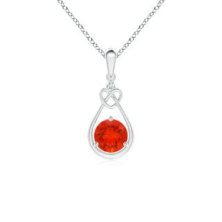 5mm AAAA Fire Opal Knotted Heart Pendant with Diamond in White Gold