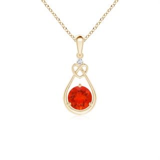 5mm AAAA Fire Opal Knotted Heart Pendant with Diamond in Yellow Gold