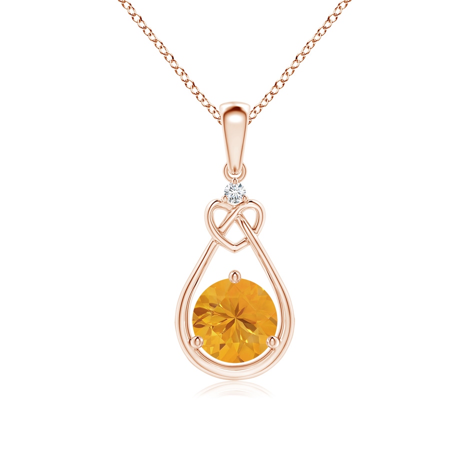 6mm A Fire Opal Knotted Heart Pendant with Diamond in Rose Gold 