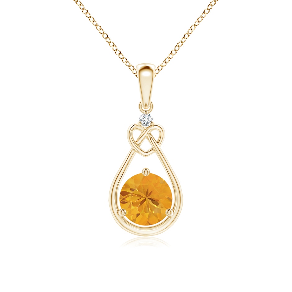 6mm A Fire Opal Knotted Heart Pendant with Diamond in Yellow Gold 