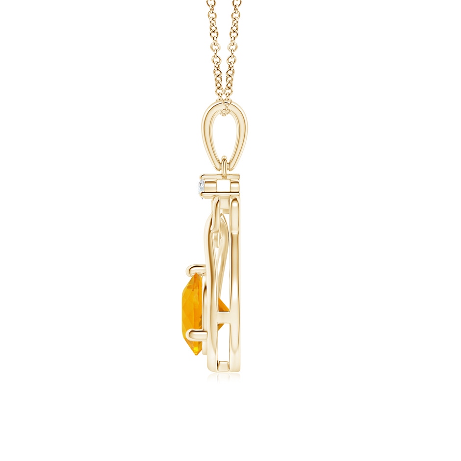 6mm A Fire Opal Knotted Heart Pendant with Diamond in Yellow Gold side-1
