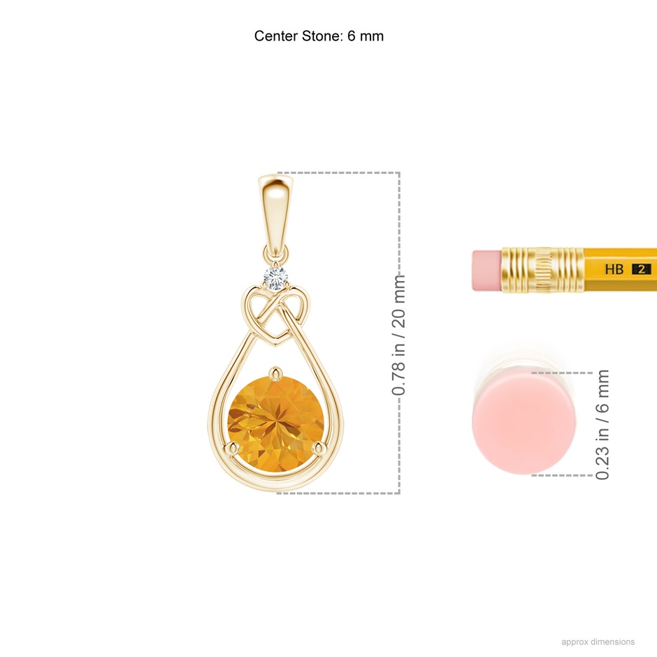 6mm A Fire Opal Knotted Heart Pendant with Diamond in Yellow Gold ruler