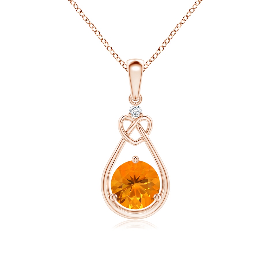 6mm AA Fire Opal Knotted Heart Pendant with Diamond in Rose Gold 