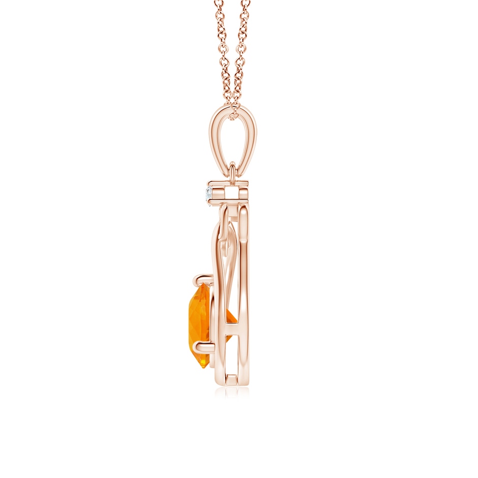 6mm AA Fire Opal Knotted Heart Pendant with Diamond in Rose Gold side-1