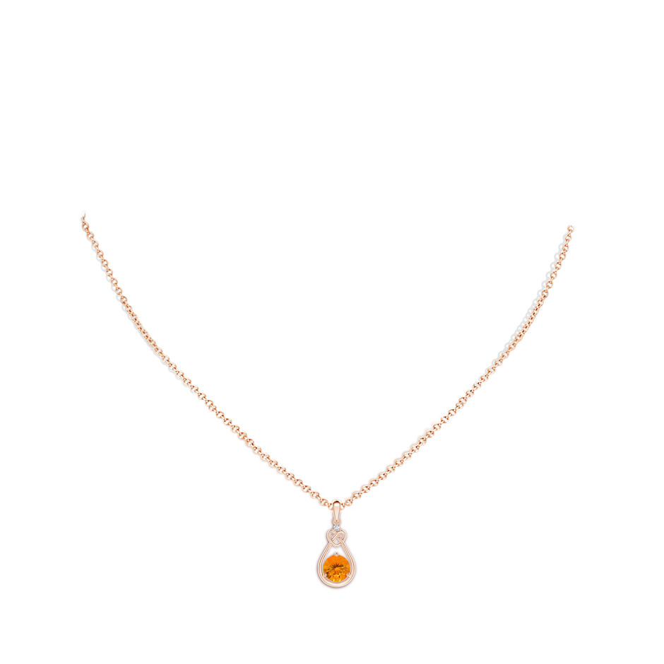 6mm AA Fire Opal Knotted Heart Pendant with Diamond in Rose Gold body-neck