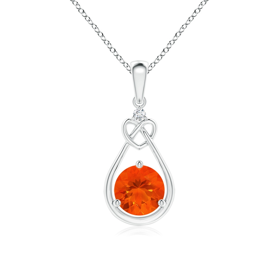 6mm AAA Fire Opal Knotted Heart Pendant with Diamond in P950 Platinum 