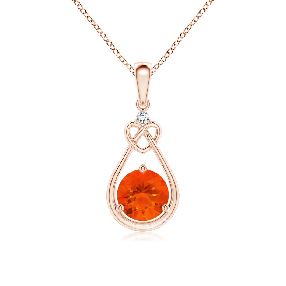 6mm AAA Fire Opal Knotted Heart Pendant with Diamond in Rose Gold 