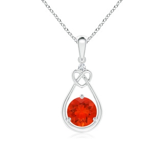 6mm AAAA Fire Opal Knotted Heart Pendant with Diamond in P950 Platinum