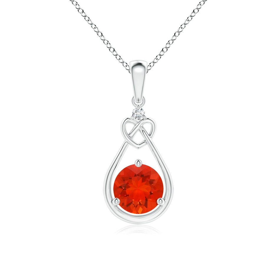 6mm AAAA Fire Opal Knotted Heart Pendant with Diamond in P950 Platinum 