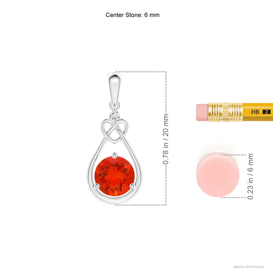 6mm AAAA Fire Opal Knotted Heart Pendant with Diamond in P950 Platinum ruler