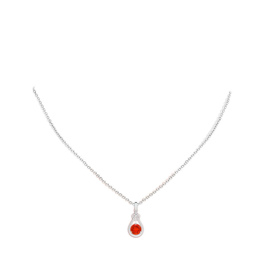 6mm AAAA Fire Opal Knotted Heart Pendant with Diamond in P950 Platinum body-neck