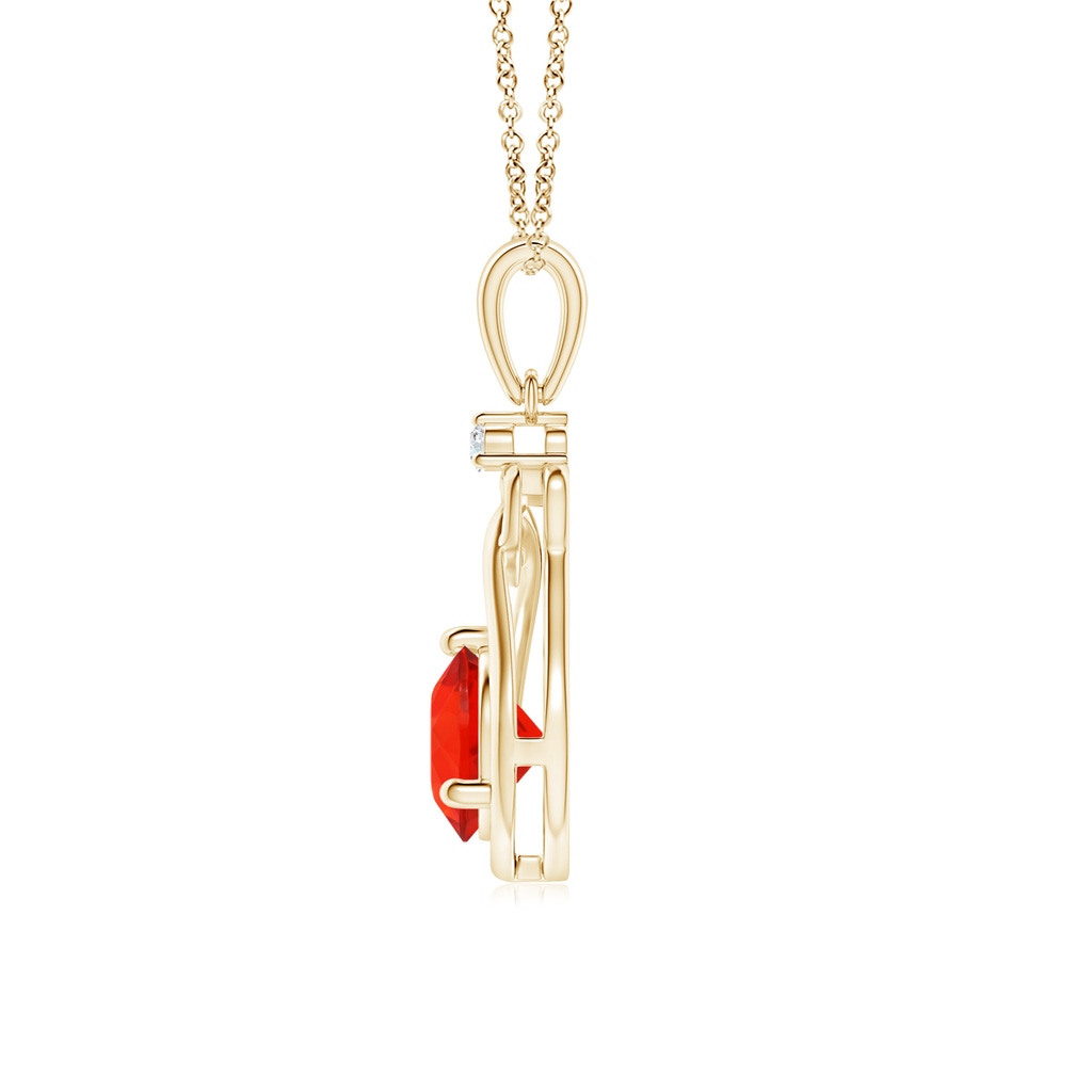 6mm AAAA Fire Opal Knotted Heart Pendant with Diamond in Yellow Gold - side_1