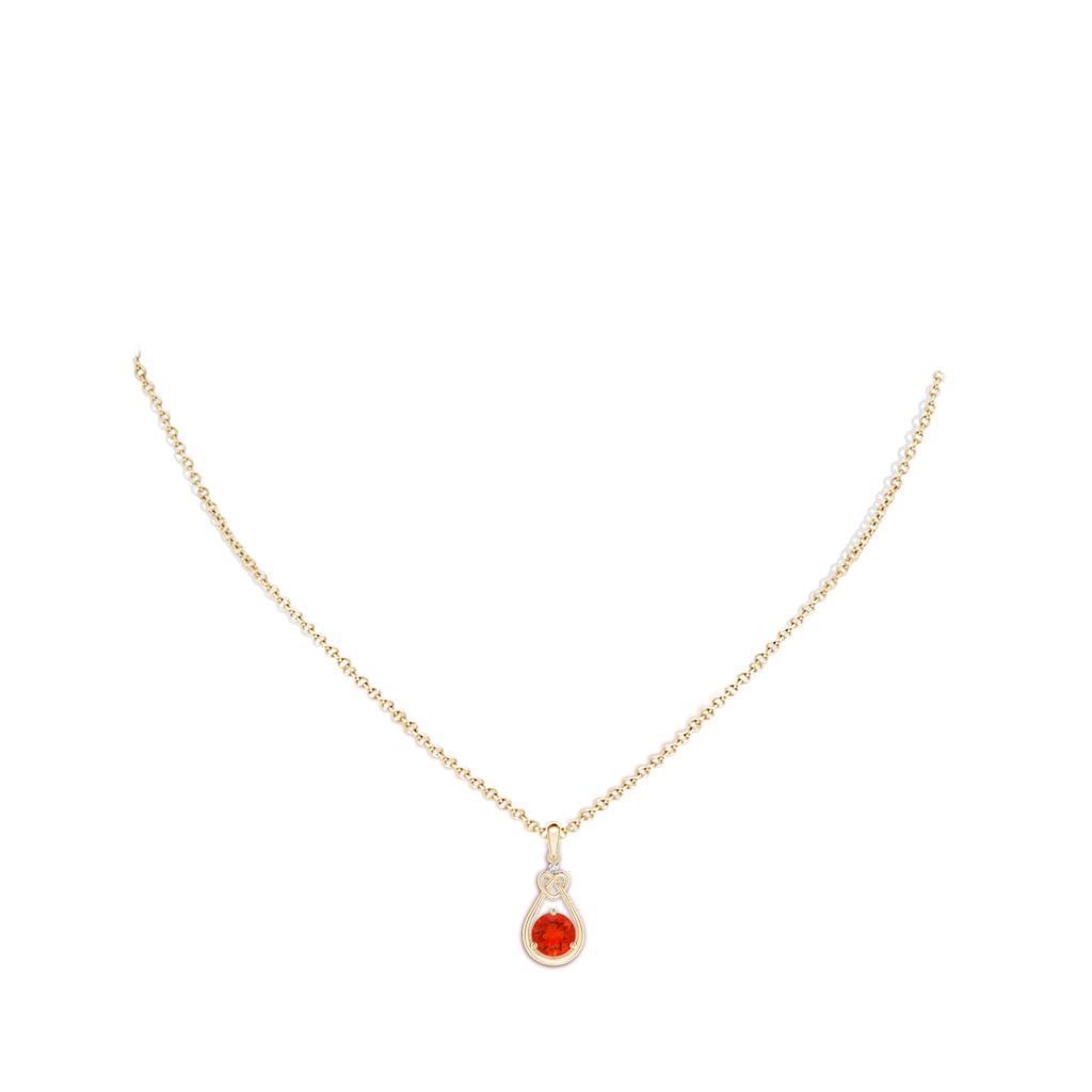 6mm AAAA Fire Opal Knotted Heart Pendant with Diamond in Yellow Gold Body-Neck
