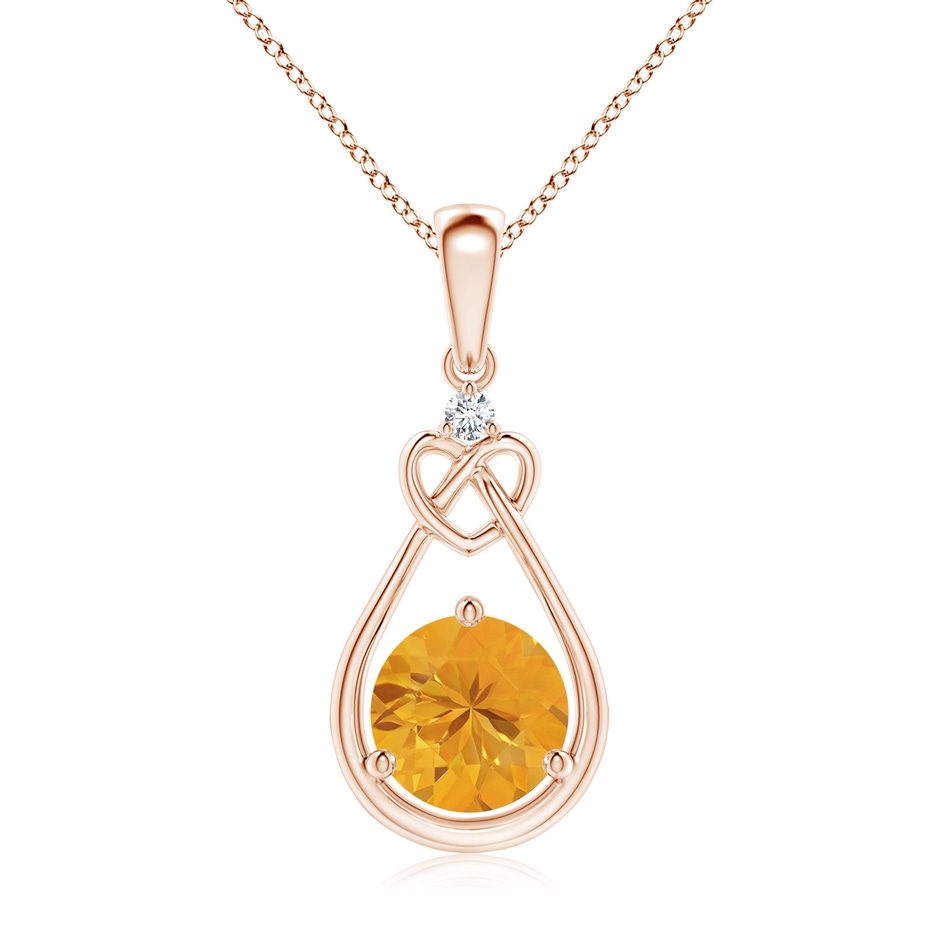 7mm A Fire Opal Knotted Heart Pendant with Diamond in Rose Gold 