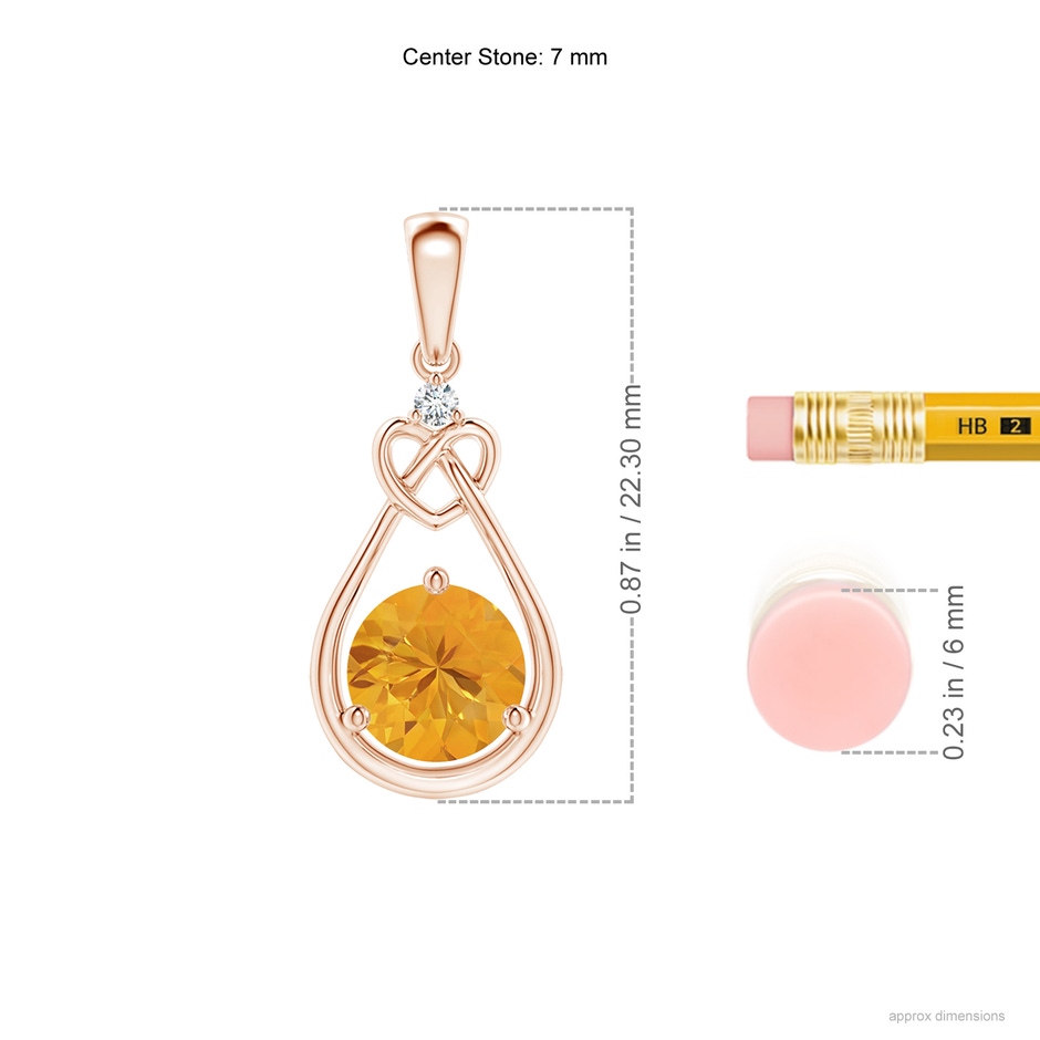 7mm A Fire Opal Knotted Heart Pendant with Diamond in Rose Gold ruler