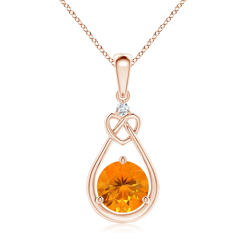 7mm AA Fire Opal Knotted Heart Pendant with Diamond in Rose Gold 