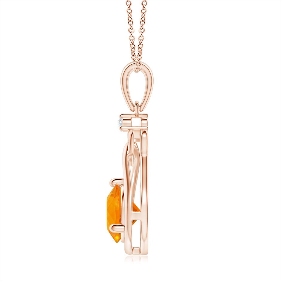 7mm AA Fire Opal Knotted Heart Pendant with Diamond in Rose Gold side-1