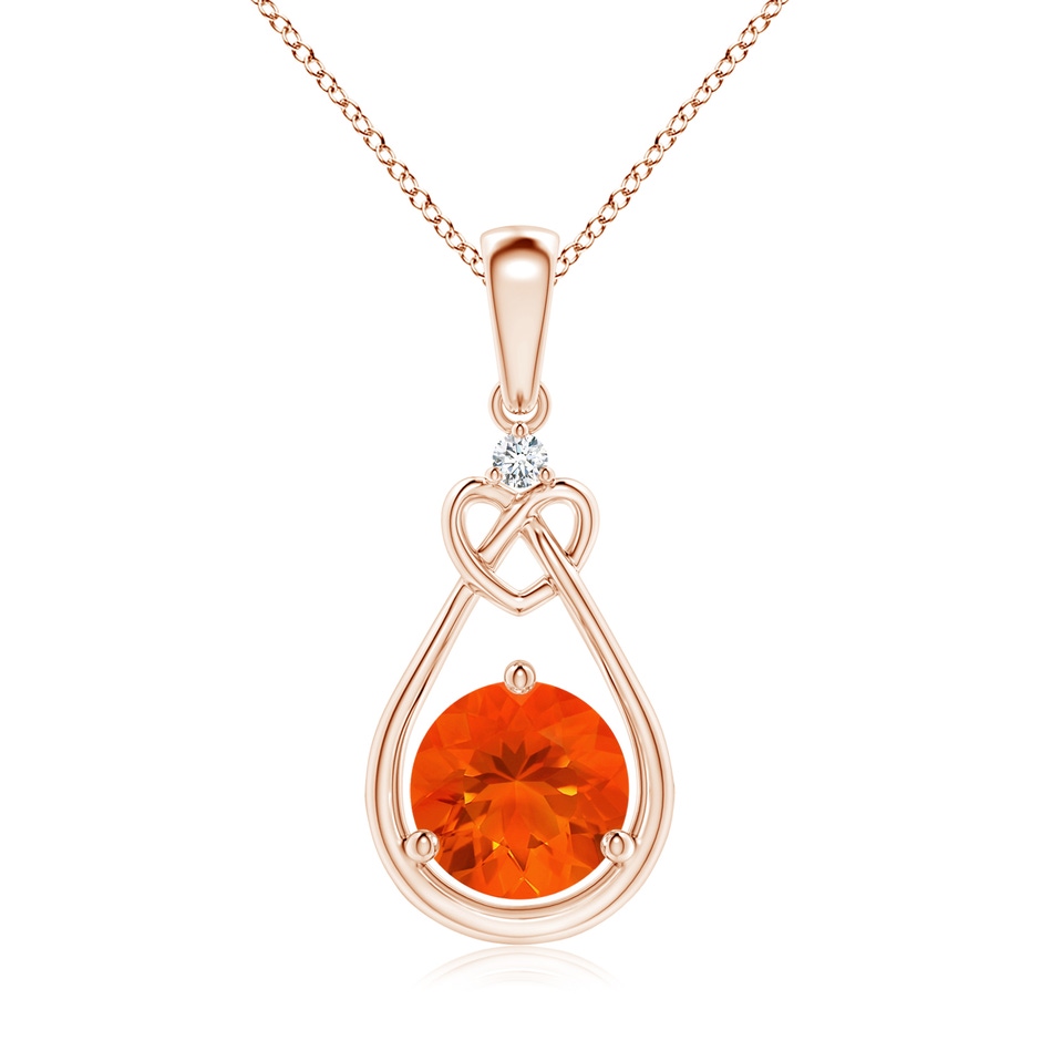 7mm AAA Fire Opal Knotted Heart Pendant with Diamond in Rose Gold 