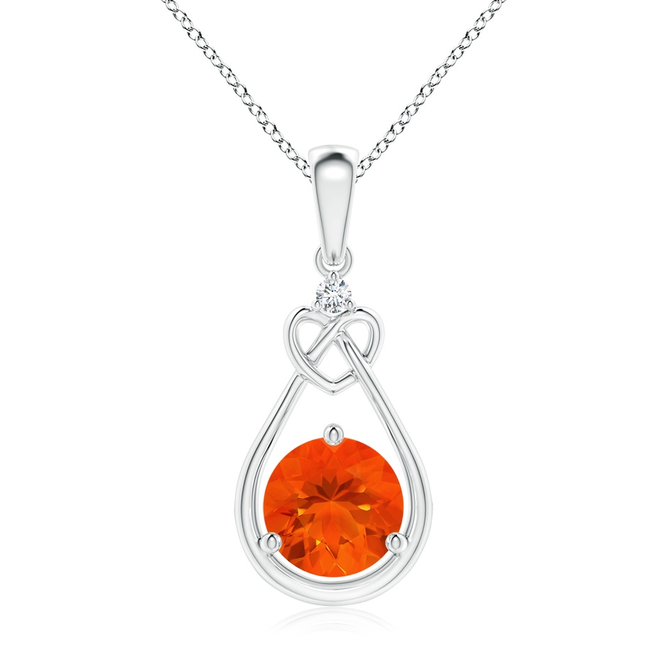 7mm AAA Fire Opal Knotted Heart Pendant with Diamond in White Gold 