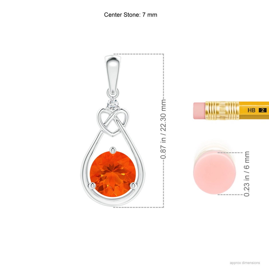 7mm AAA Fire Opal Knotted Heart Pendant with Diamond in White Gold ruler