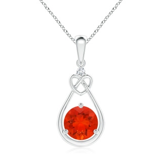 7mm AAAA Fire Opal Knotted Heart Pendant with Diamond in P950 Platinum