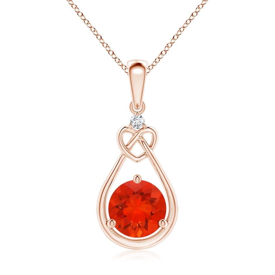 7mm AAAA Fire Opal Knotted Heart Pendant with Diamond in Rose Gold 