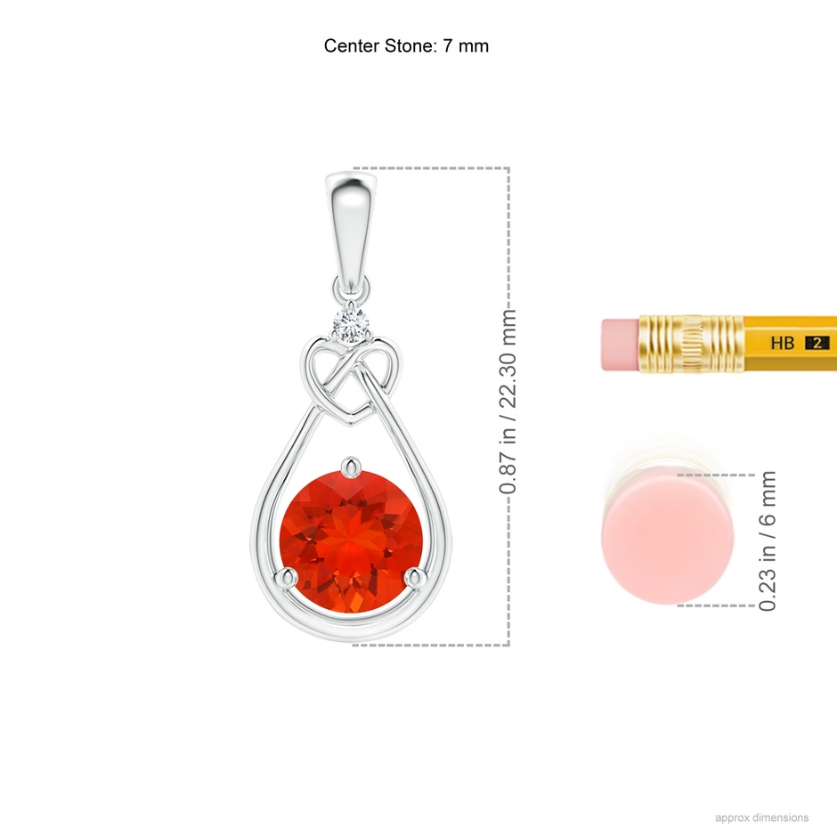 7mm AAAA Fire Opal Knotted Heart Pendant with Diamond in S999 Silver ruler