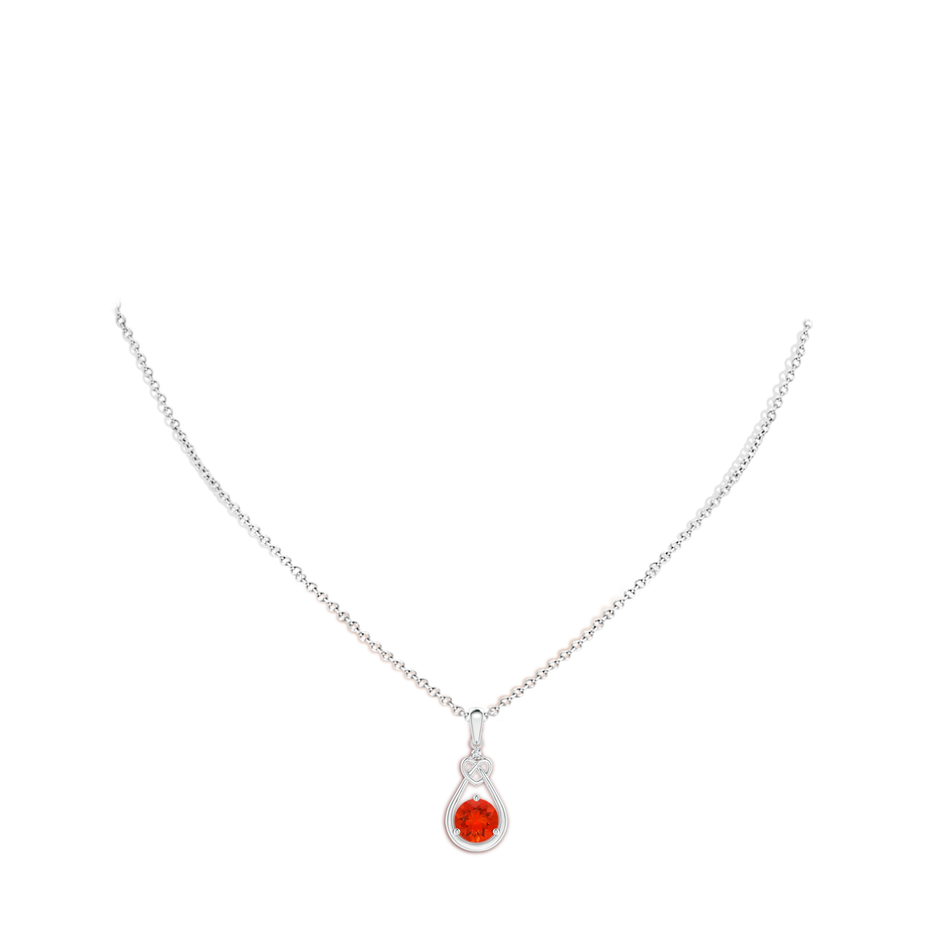 7mm AAAA Fire Opal Knotted Heart Pendant with Diamond in S999 Silver body-neck