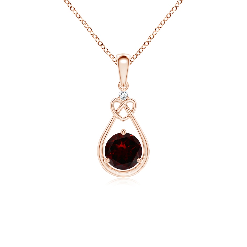 5mm A Garnet Knotted Heart Pendant with Diamond in Rose Gold 